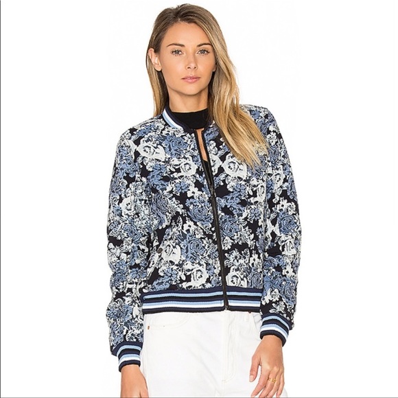 Blank NYC Jackets & Coats Blank Nyc Bomber Jacket Blue Floral